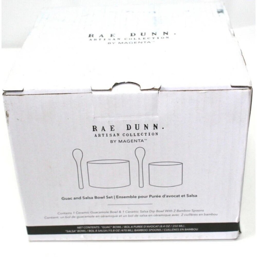 Rae Dunn Guac and Salsa Bowl Set with 2 Bamboo Spoons New in Box - Picture 4 of 4